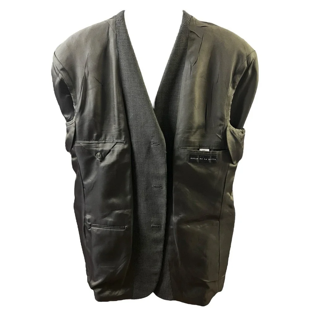 Oscar de la Renta‎ Blazer Mens 42R Grey Wool Micro Check 3 Button Sport Coat